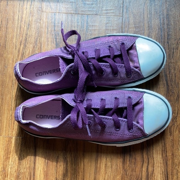 Converse sparkly purple sneakers with double tongues size 3 Youth - Picture 1 of 12